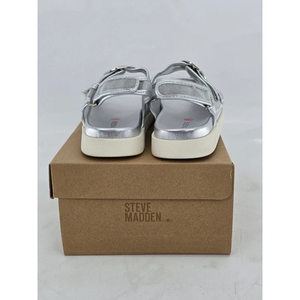Steve Madden JKIT Sandals Kids 1 Silver Mesh Buckle Platform - New